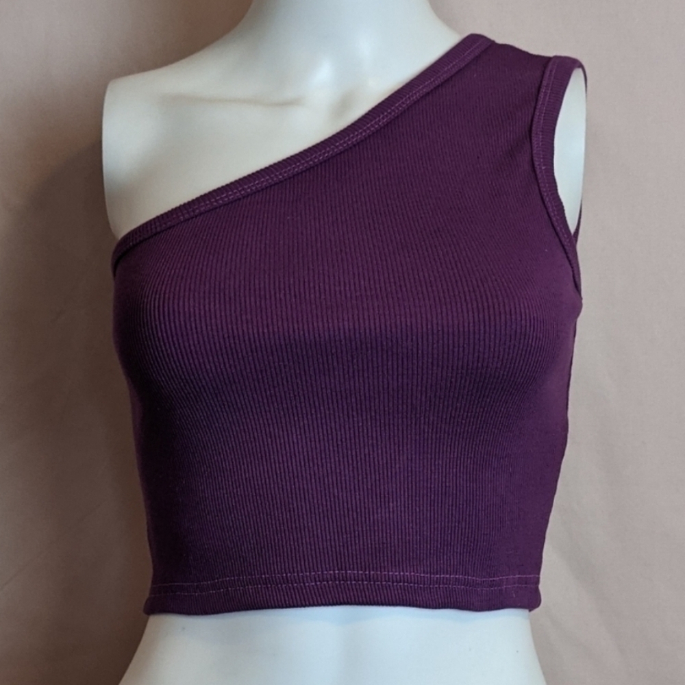 PrettyLittleThing Purple Ribbed One Shoulder Asymmetric Crop Top size 0